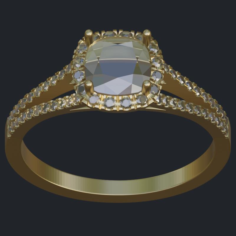 Halo Cushion Ring with Split Shank - Top