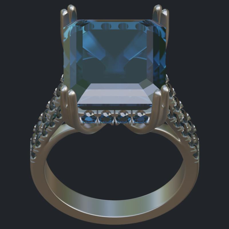 Emerald Cut Aquamarine Ring with Hidden Halo - Top
