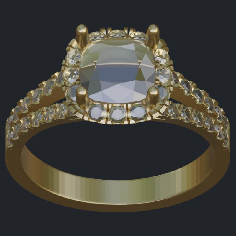 Larger Halo Cushion Ring with Split Shank - Top