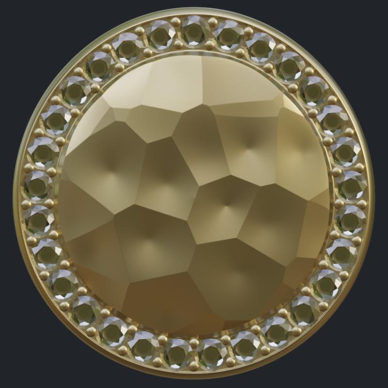 Hammered Round Earring With Diamond Halo - Front