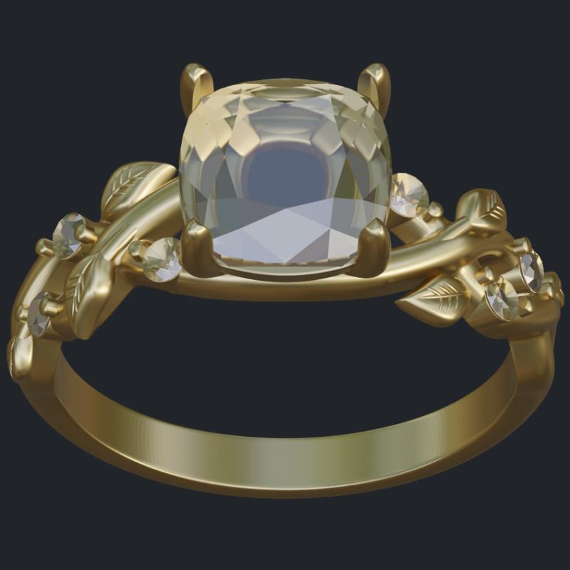 Entwined Vines Cushion Diamond Engagement Ring - Top