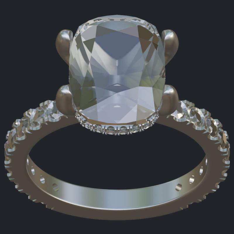 Elongated Cushion Hidden Halo Ring - Top