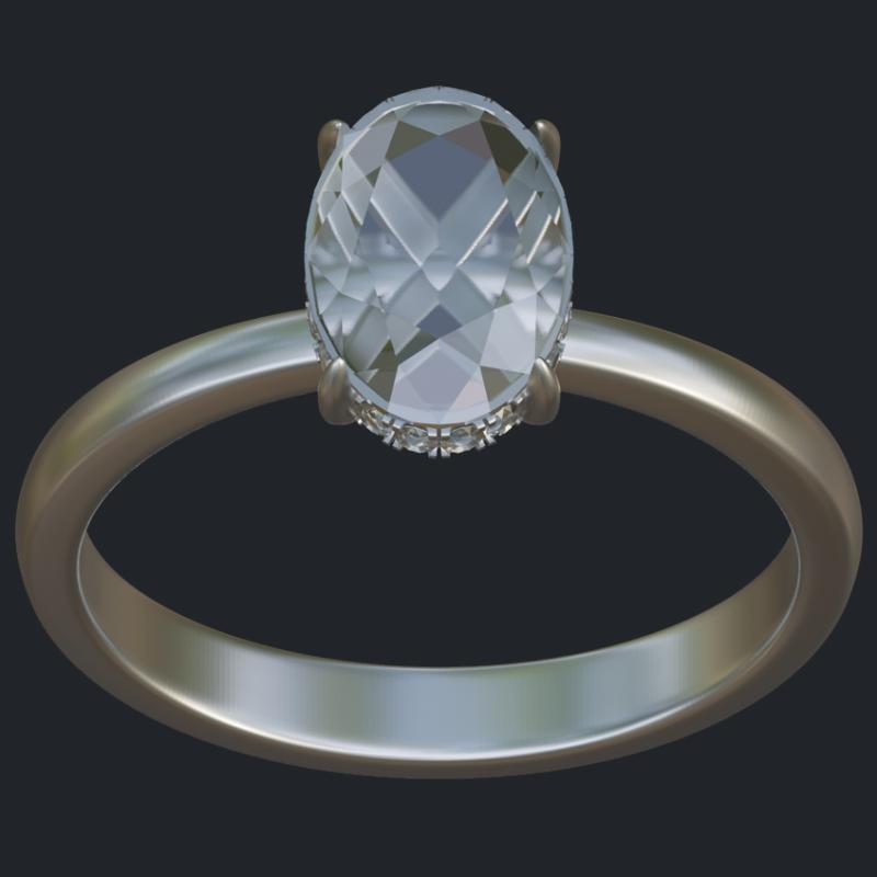 Oval Diamond With Hidden Halo Ring - Top