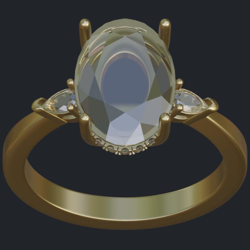 Oval Diamond With Hidden Halo Ring - Top