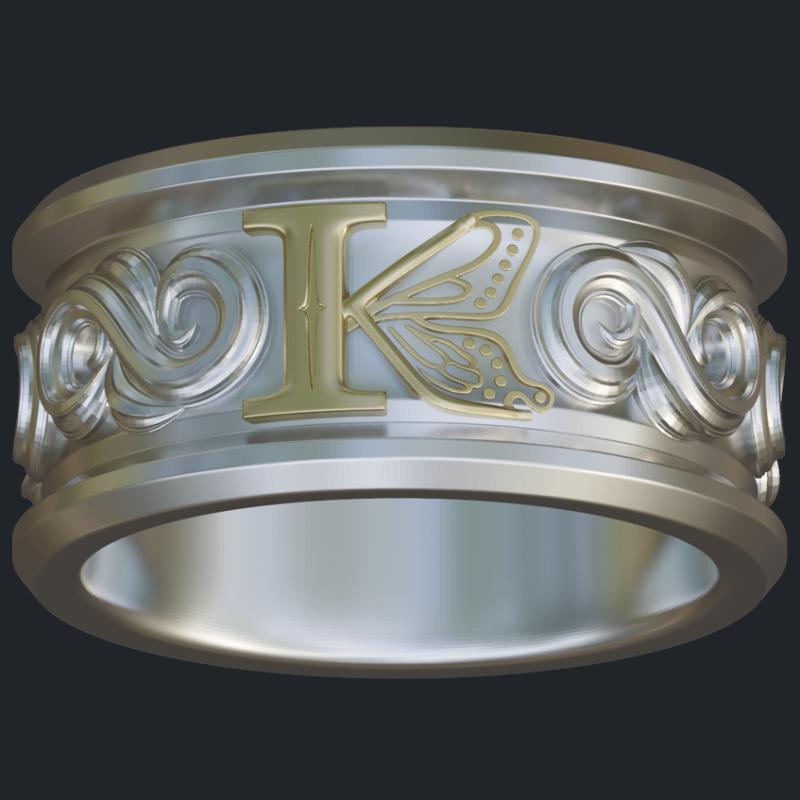 K Letter Monarch Butterfly Ring - Top