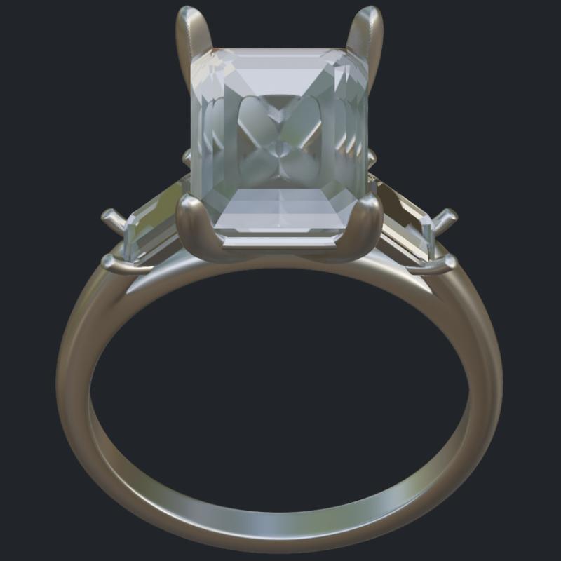 Tapered Setting Emerald Cut Diamond Ring - Top