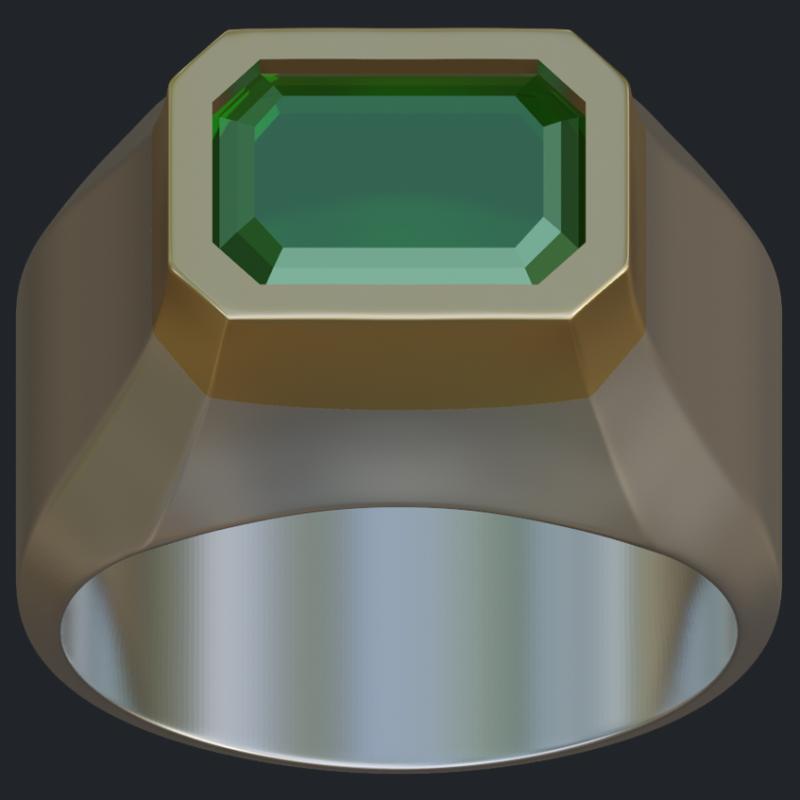 Silver &amp; Yellow Gold Bezel Set Emerald Ring - Top