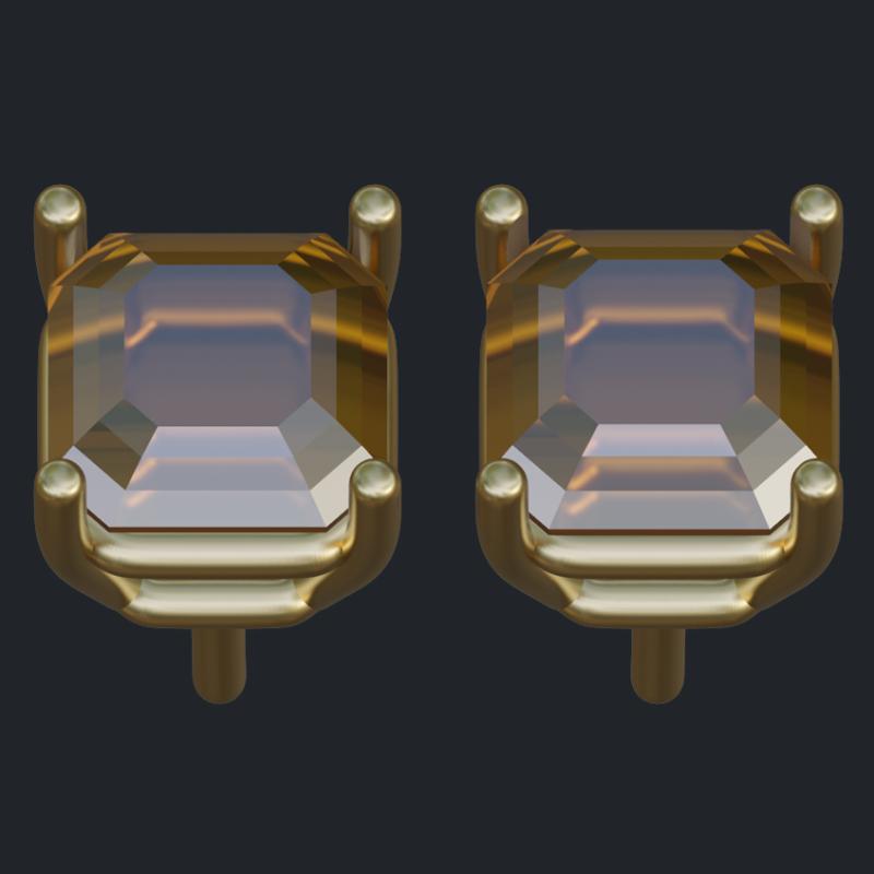 Prong Setting for Asscher Cut Smokey Quartz Earrings - Top