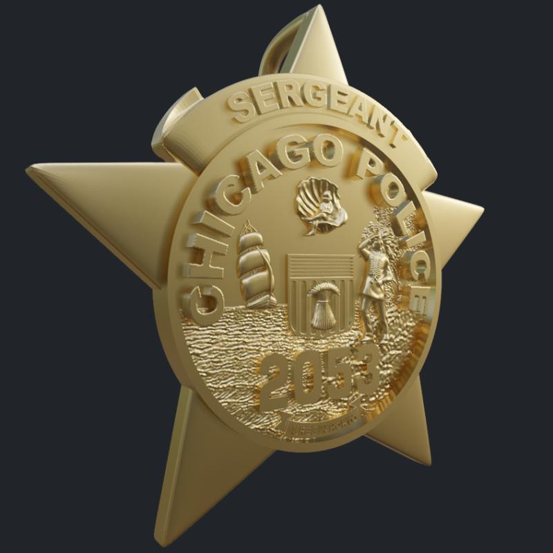 Sergeant Badge Pendant 14k Yellow Gold - Front