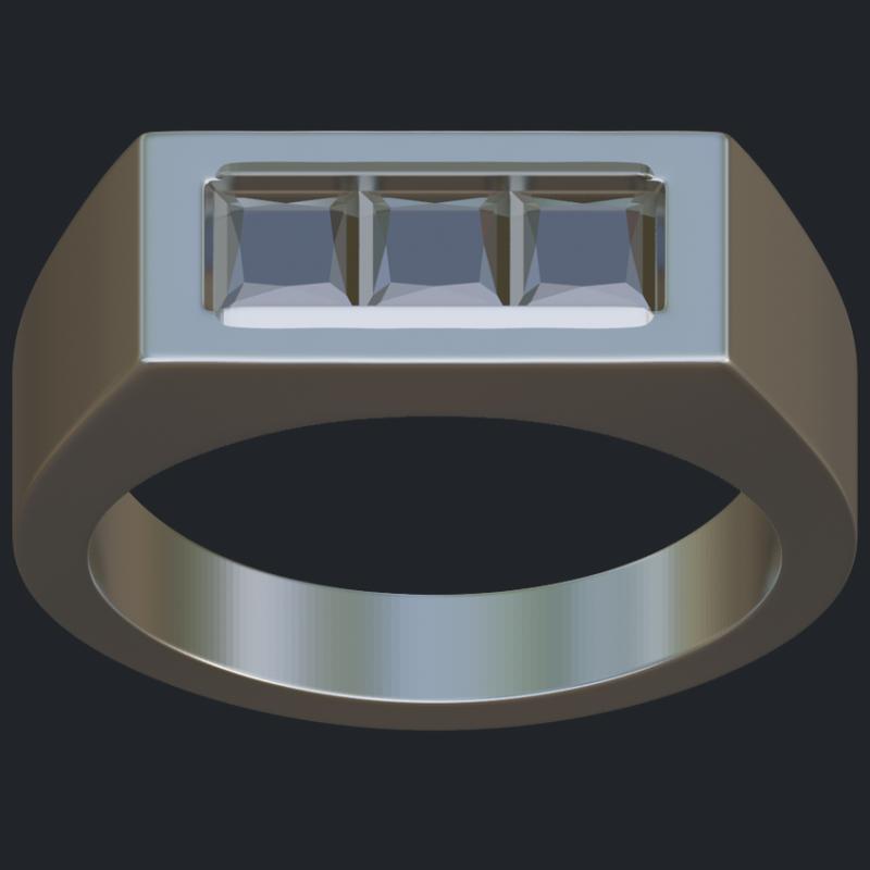 3 Channel Set Princess Men's Ring - Top