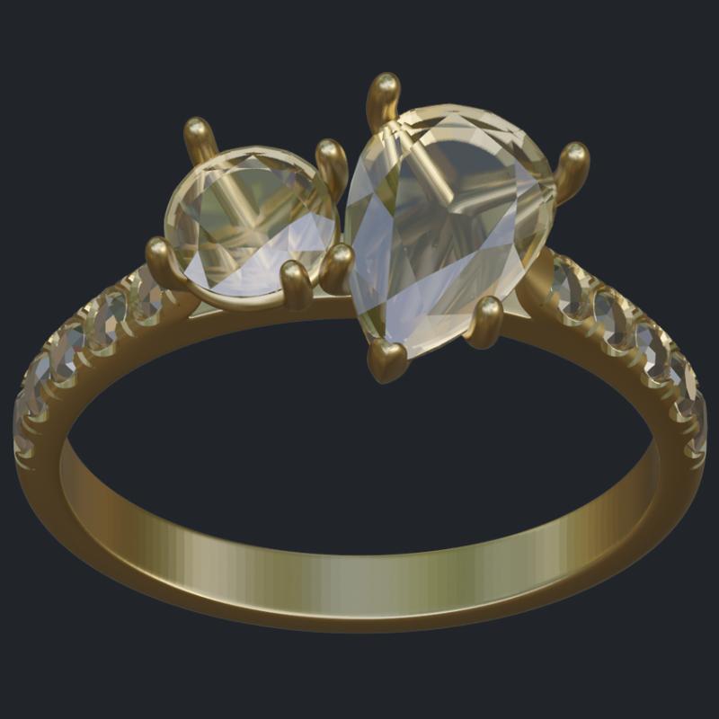 Toi et Moi Bypass Ring With Diamonds On Shank - Top