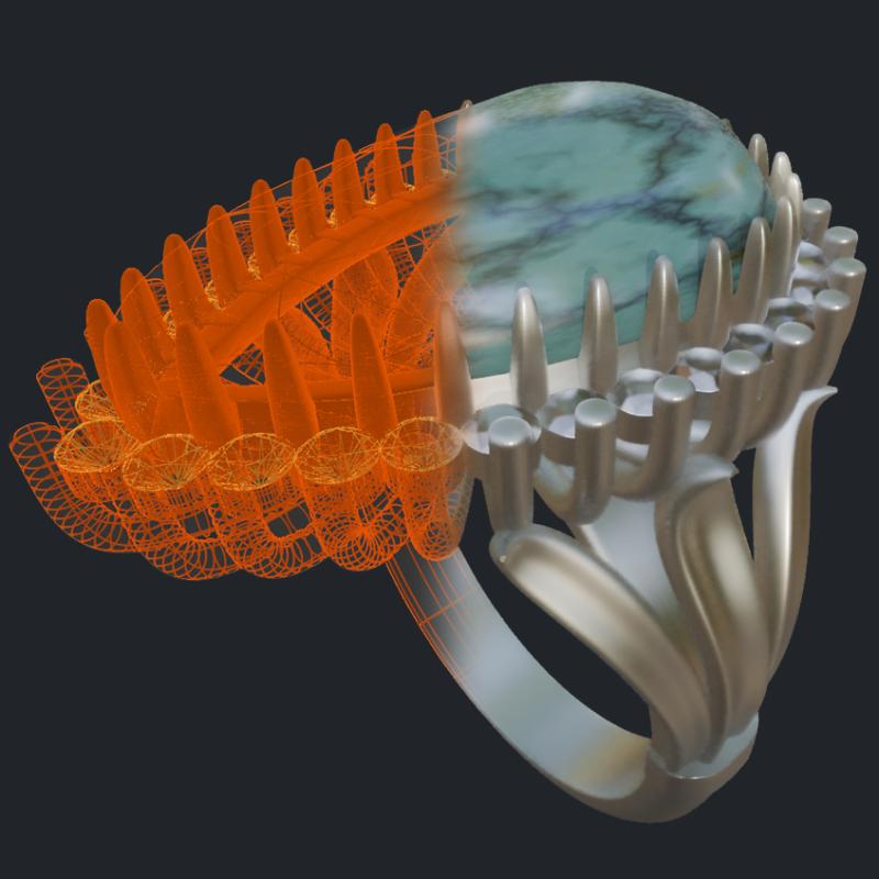 Pear Shape Opal &amp; Diamond Halo Ring - 3D