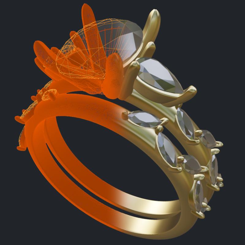 Matching Band with Marquise Accents - 3D