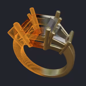 Three-Stone Princess & Tapered Baguettes Ring - 3D
