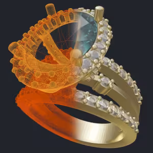 Oval Aquamarine Removable Head Diamond Halo Ring - 3D