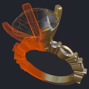 Round & Marquise Diamond Engagement Ring - 3D