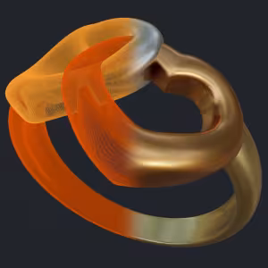 Two Hearts Tricolor Gold Ring - 3D