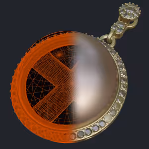 Mabe Pearl Diamond Halo Pendant - 3D