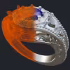 Flower Themed Sapphire &amp;amp; Diamonds Ring With Milgrain - 3D