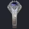 Flower Themed Sapphire &amp;amp; Diamonds Ring With Milgrain - Side