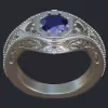 Flower Themed Sapphire &amp;amp; Diamonds Ring With Milgrain - Front