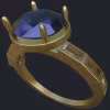Round Sapphire Ring With Baguette Accents Ring - Main