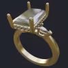 Emerald Cut Diamond Ring With Hidden Halo And Pear Shape Accents - Main