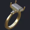 Emerald Cut Diamond Ring With Hidden Halo And Pear Shape Accents - Side