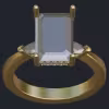 Emerald Cut Diamond Ring With Hidden Halo And Pear Shape Accents - Top